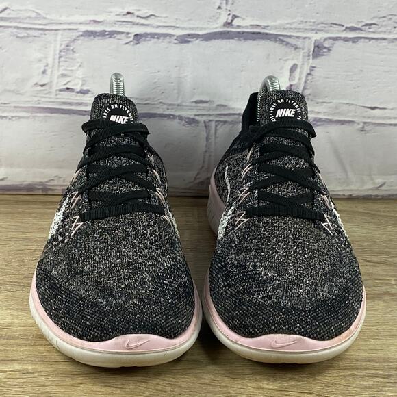 Nike Free RN Flyknit 2018 Black Pink Running Shoes Women's 8 Sneakers 942839-007 - Picture 2 of 8